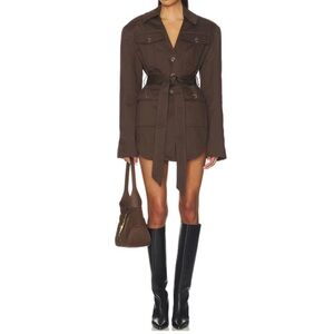 New Eaves dark brown Lumi mini dress with removable tie waist